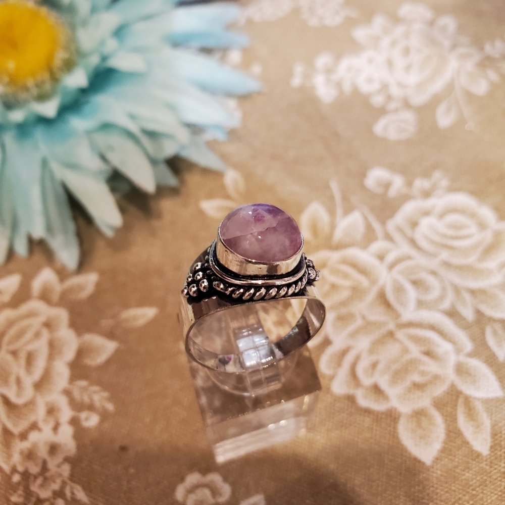 RAINBOW MOONSTONE sterling Silver ring SZ8 pink tone - Picture 4 of 6